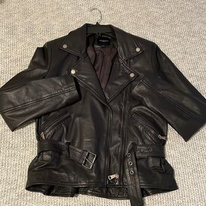 100% Lamb Leather Black Jacket Size 38